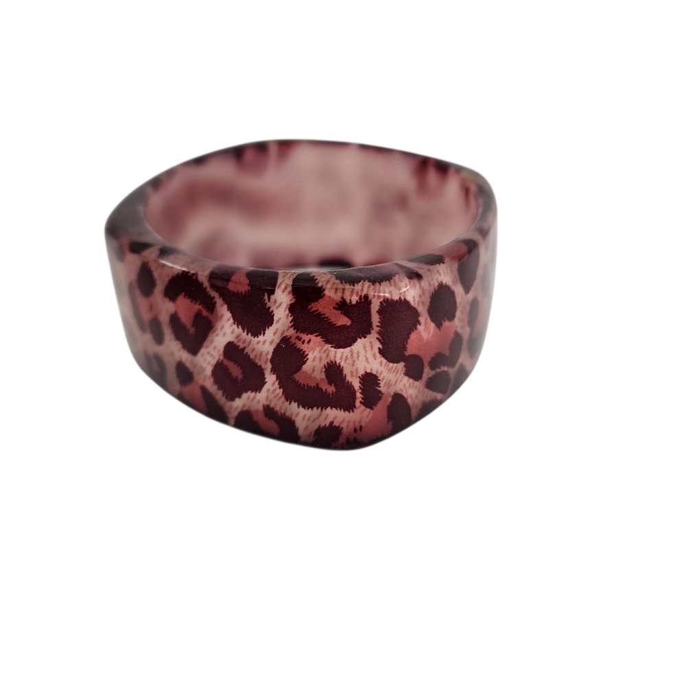 Y2K Acrylic Bangle Bracelet Animal Print Pink Brown Thick Squared Cuff